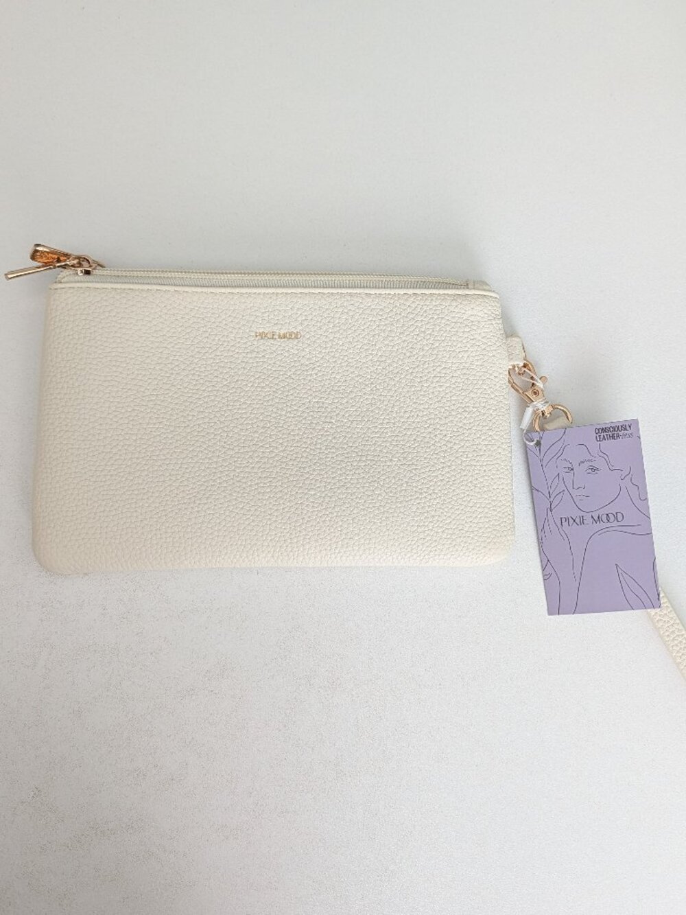 Pixie Mood Paris Double Zip Pouch Coconut Cream Pebbled NWT